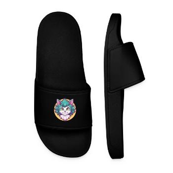 Laperm Chat Race Dessin Animé Kawaii Animal Pet - Claquettes Homme - noir - Devant