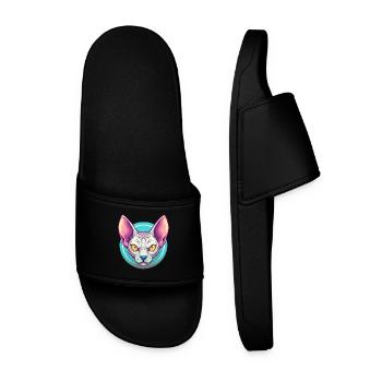 Don Sphynx Cat Breed Cartoon Kawaii Animal Pet - Men’s Pool Sliders - black - Front
