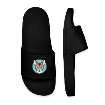 Chat Abyssin Race Dessin Animé Kawaii Animal Pet - Claquettes Homme - noir - Devant