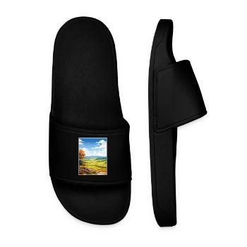 Clwydian Range And Dee Valley Aonb Travel Poster - Men’s Pool Sliders - black - Front