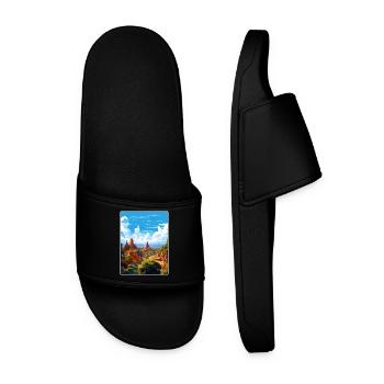 Old Bagan Myanmar Travel Poster Souvenir Paint WPA - Men’s Pool Sliders - black - Front