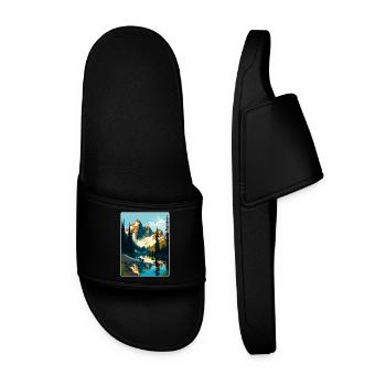 North Cascades National Park Travel Poster Card - Men’s Pool Sliders - black - Front
