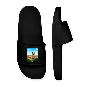 Reims France Travel Poster Souvenir Postcard Paint - Men’s Pool Sliders - black - Front
