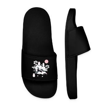 Chilling monkeys in a hot spring l white pink blue - Men’s Pool Sliders - black - Front