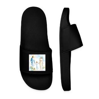 Sacred Family Religious Portrait -The Holy Family - Men’s Pool Sliders - black - Front