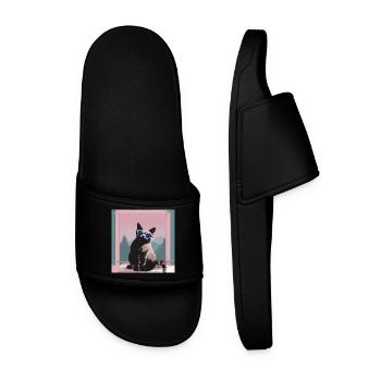Cat in retro summer look - Men’s Pool Sliders - black - Front