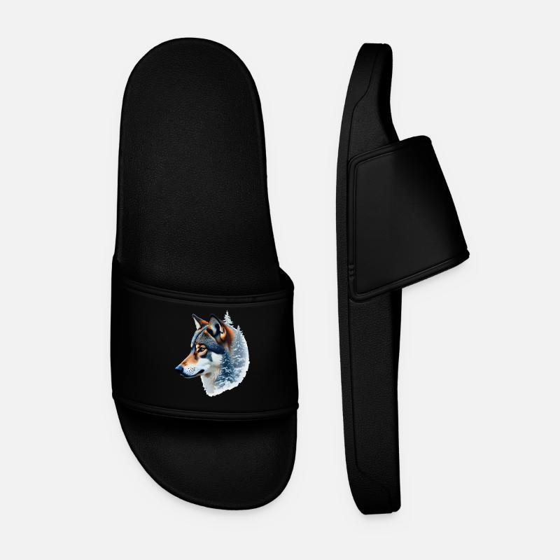 Snow Wolf: Wild and Winter Fusion - Men’s Pool Sliders - black
