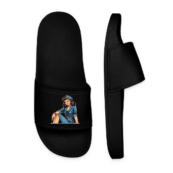 Pin Up Retro Stewardess Flugbegleiterin Geschenk - Männer Badelatschen - Schwarz - Vorne