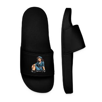 Pin Up Retro Stewardess Profession Travel Gift - Men’s Pool Sliders - black - Front