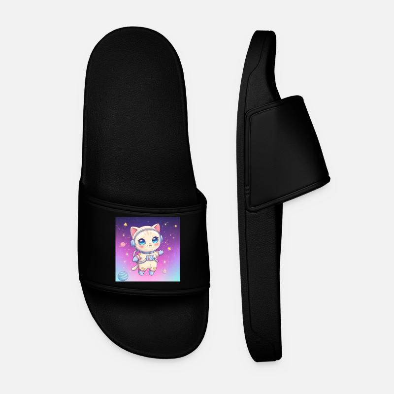 Astronaut kitten - Men’s Pool Sliders - black