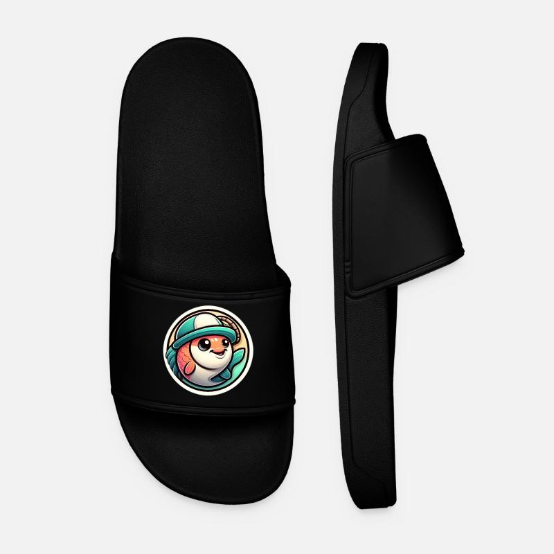 Fish with Fisherman's Hat - Men’s Pool Sliders - black