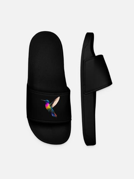 Vibrant Rainbow Hummingbird Design - Men’s Pool Sliders - black