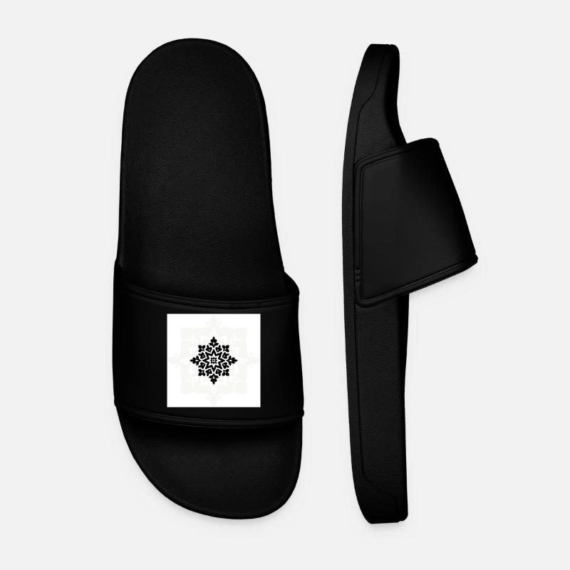 Intricate Black and White Mandala Pattern - Men’s Pool Sliders - black