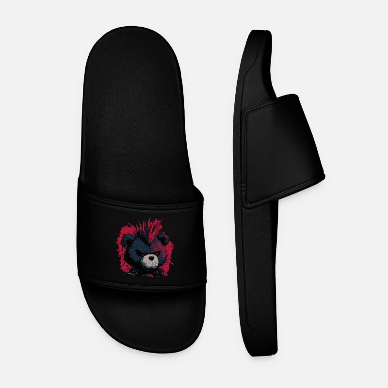 Cute Punk Teddy Bear - Men’s Pool Sliders - black