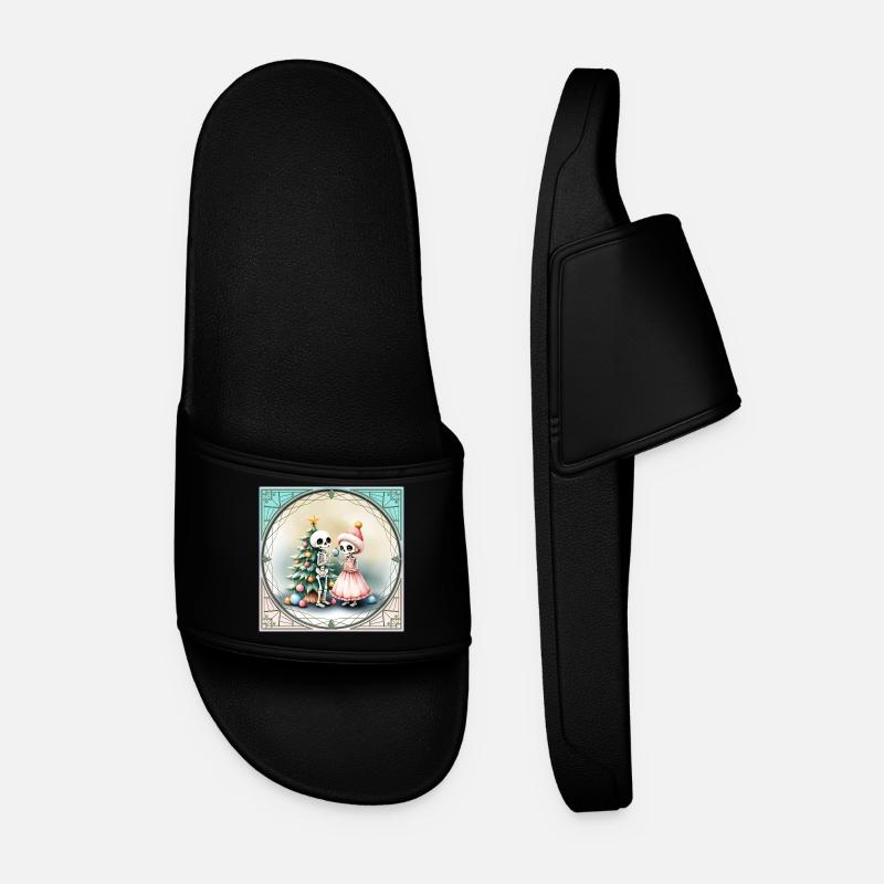 Christmas Skulls with Tree and Candy - Men’s Pool Sliders - black