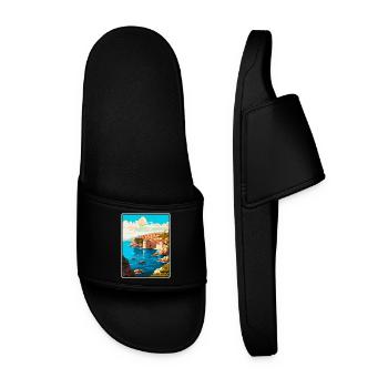 Dubrovnik Croatia Vintage Travel Poster Cityscape - Men’s Pool Sliders - black - Front