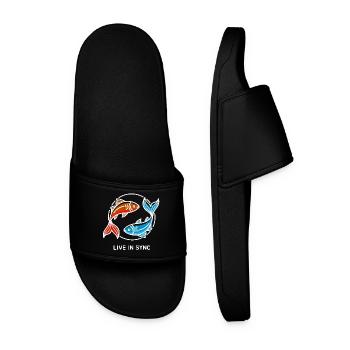 Two Pisces Yin Yang Harmony Saying - Men’s Pool Sliders - black - Front