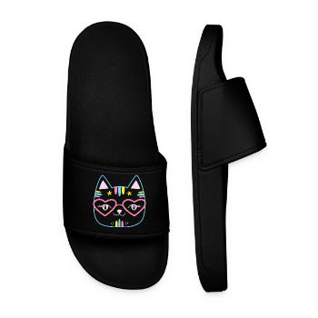 Kawaii Katzengesicht mit Herzbrille Rosa Pink Cute - Männer Badelatschen - Schwarz - Vorne