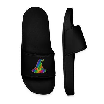 Hexenhut Halloween | Regenbogen Zauberhut Glitzer - Männer Badelatschen - Schwarz - Vorne
