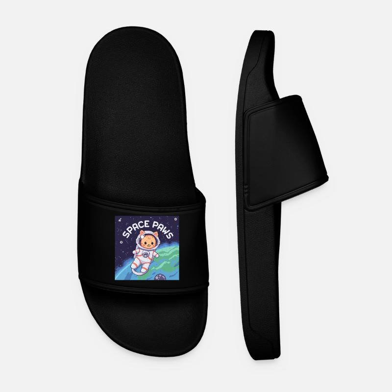 Space Paws – Pixel Cat Astronaut - Men’s Pool Sliders - black