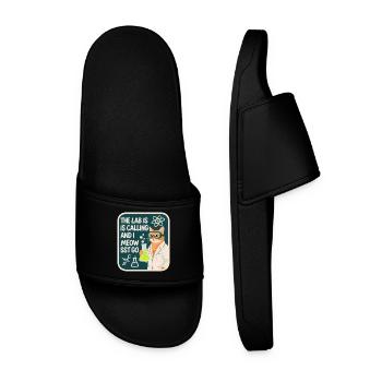 The Lab is Calling and I Meowst Go Science Cat - Men’s Pool Sliders - black - Front