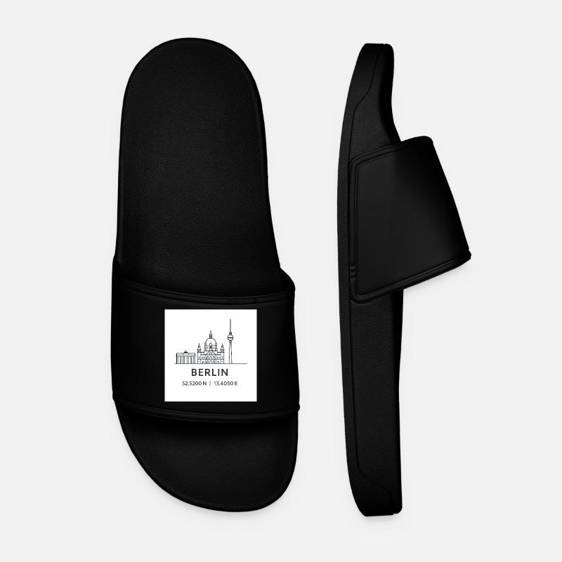 Berlin Line Art Silhouette Landmark - Men’s Pool Sliders - black