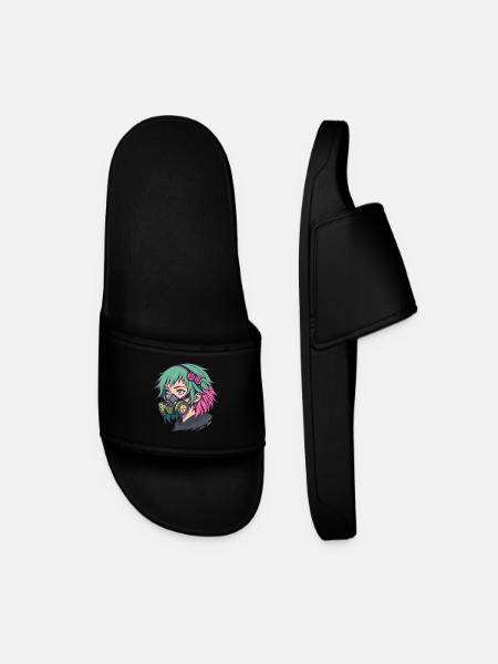 Neon Gasmask Punk Portrait - Men’s Pool Sliders - black