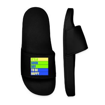 Good Day Be Happy Positive Motivation Happiness Saying - Men’s Pool Sliders - black - Front