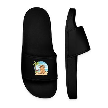 Cute Capybara with Glasses Beach Summer Vacation - Men’s Pool Sliders - black - Front