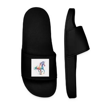 Regenbogenpferd Aquarell-Burst - Männer Badelatschen - Schwarz - Vorne