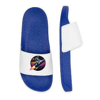 Astronaute sur fusée dans un coucher de soleil rétro - Claquettes Homme - bleu roi - Devant
