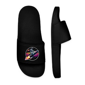 Astronaute sur fusée dans un coucher de soleil rétro - Claquettes Homme - noir - Devant