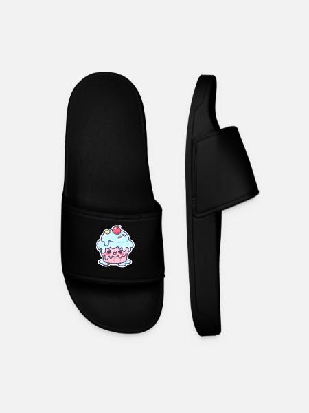 Kawaii Cupcake with Blue Frosting - Men’s Pool Sliders - black