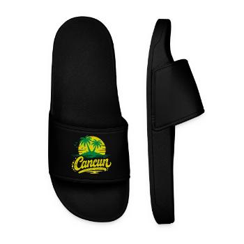 Cancun Retro Palm Trees Holiday Souvenir - Men’s Pool Sliders - black - Front