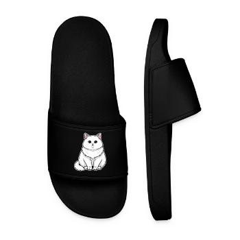 Chat Blanc Fluffy Yeux Bleus Portrait Majestueux - Claquettes Homme - noir - Devant