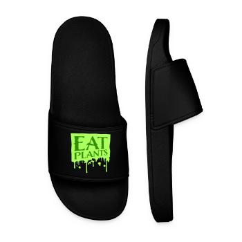 Eat Plants Funny Vegan Vegetarian Statement Logo - Men’s Pool Sliders - black - Front