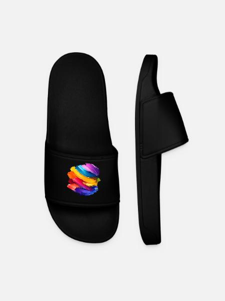 Rainbow Brush Stroke - Men’s Pool Sliders - black