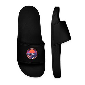 Retro 80er Cyber Supercar Neon Highway Emblem - Männer Badelatschen - Schwarz - Vorne