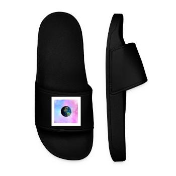 Earth in pastel galaxy - Men’s Pool Sliders - black - Front