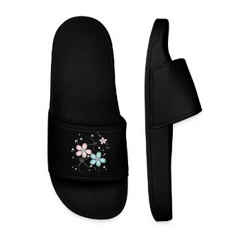 delicate flowers in pink and turquoise - Men’s Pool Sliders - black - Front