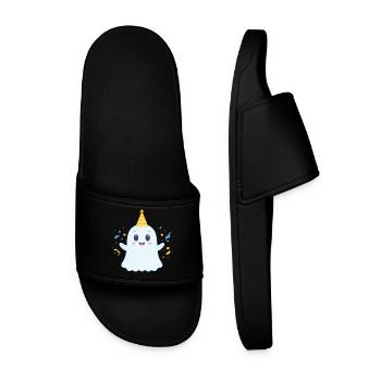 cute party ghost - Men’s Pool Sliders - black - Front
