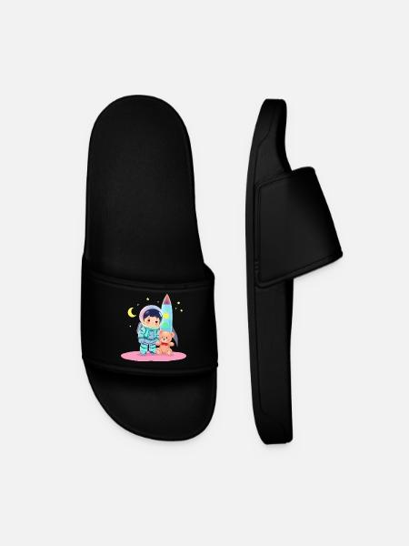 Astronaut with teddy bear - Men’s Pool Sliders - black