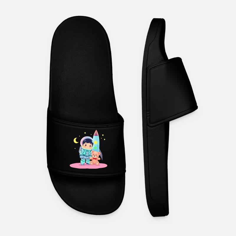 Astronaut with teddy bear - Men’s Pool Sliders - black