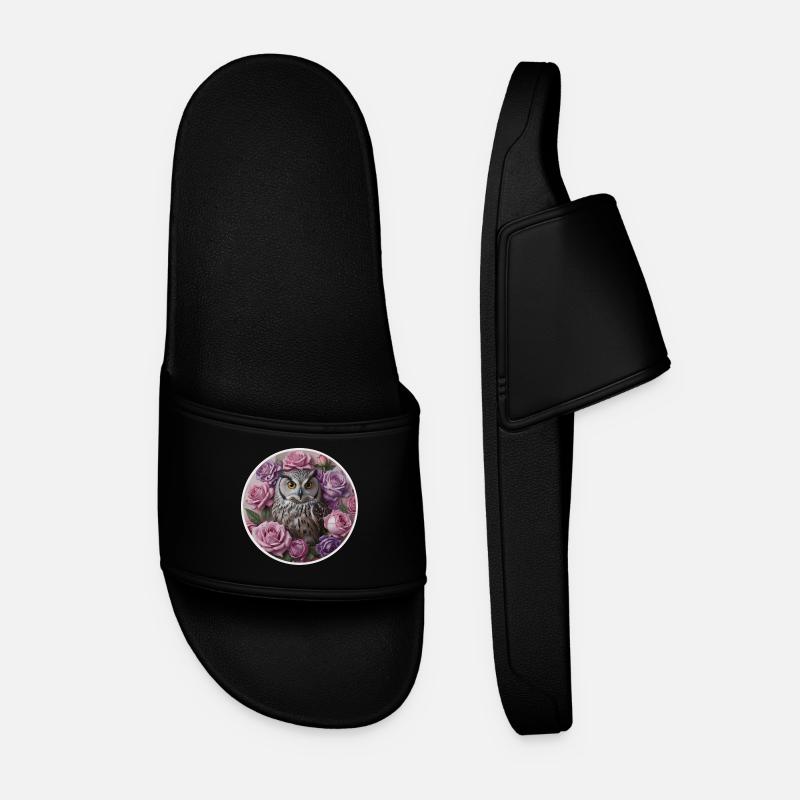 Owl and pastel pinks - Men’s Pool Sliders - black
