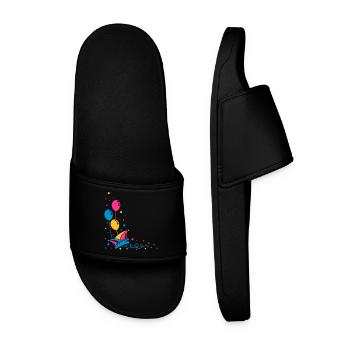Carnival hat with balloons, streamer and confetti. - Men’s Pool Sliders - black - Front