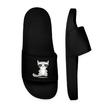 cute raccoon in comic style to love - Men’s Pool Sliders - black - Front
