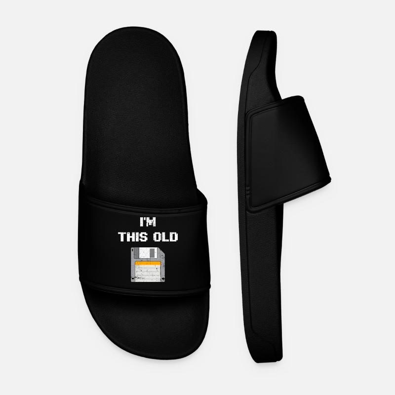 Retro Floppy Disk Era Tee - Men’s Pool Sliders - black