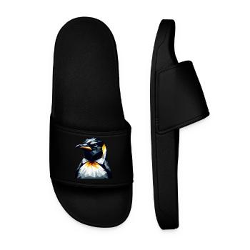 Geometric Penguin Polygon Math Art - Men’s Pool Sliders - black - Front