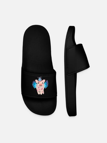 Pastel Winged Pig with Beanie - Men’s Pool Sliders - black