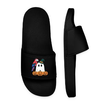 Pumpkin Ghost and Parrot Halloween - Men’s Pool Sliders - black - Front